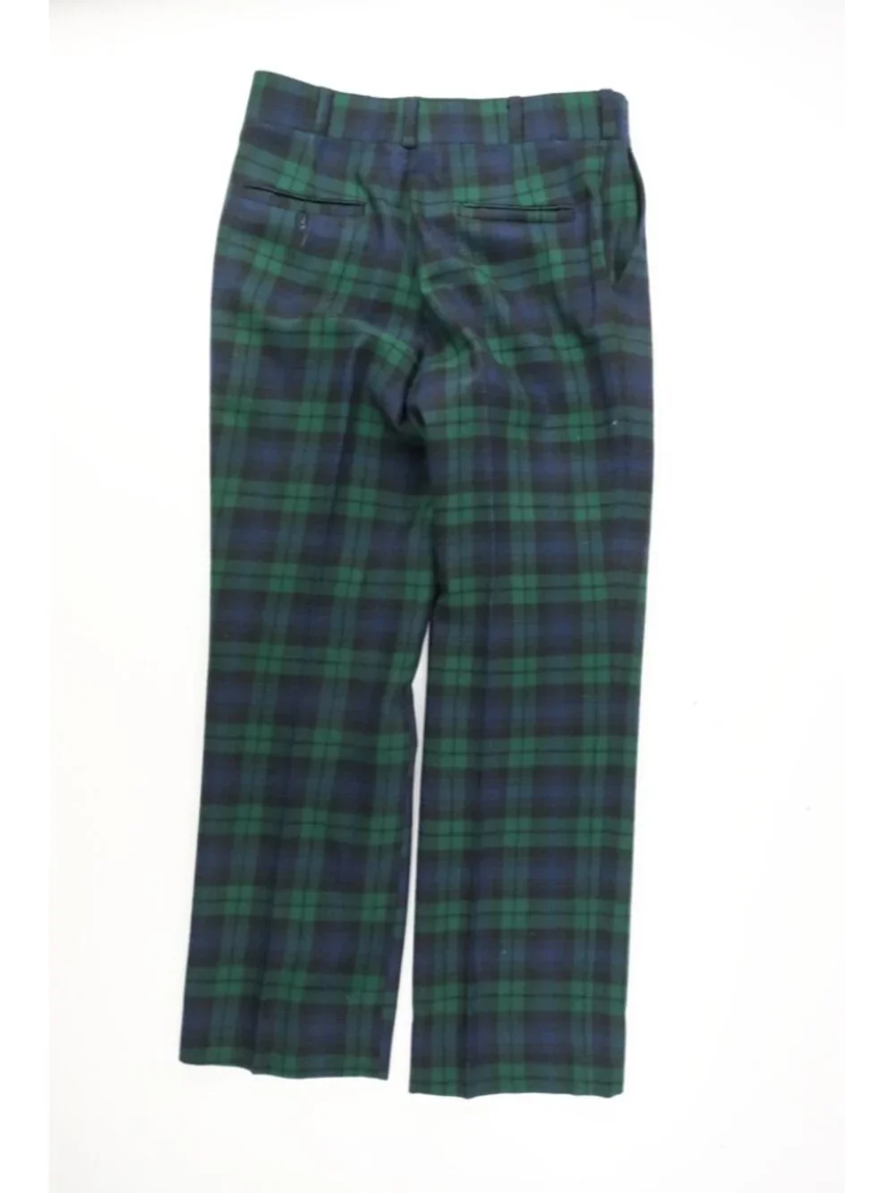 Vintage 90s Tartan Wool pants Green blue plaid trousers talon 31x29.5 Jos a Bank